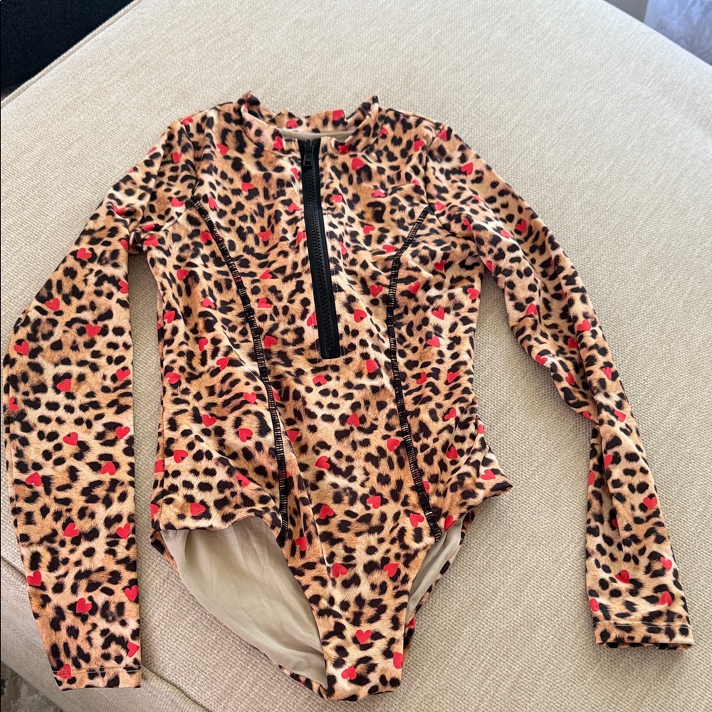 Submarine Leopard Print Swimsuit with Red Heart Accents